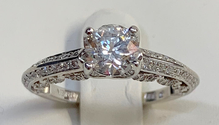 18K White Round Diamond 1.00Ct Vintage Engagement Ring