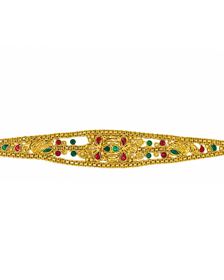 22K Yellow Gold Red and Green Enamel Statement Bracelet