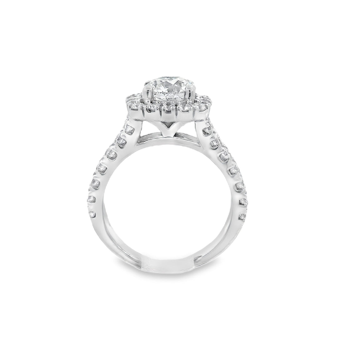 14K White Round Diamond 1.50Ct Halo Engagement Ring