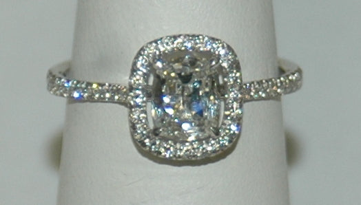 14K White Gold 0.91Ct Cushion Diamond Halo Engagement Ring