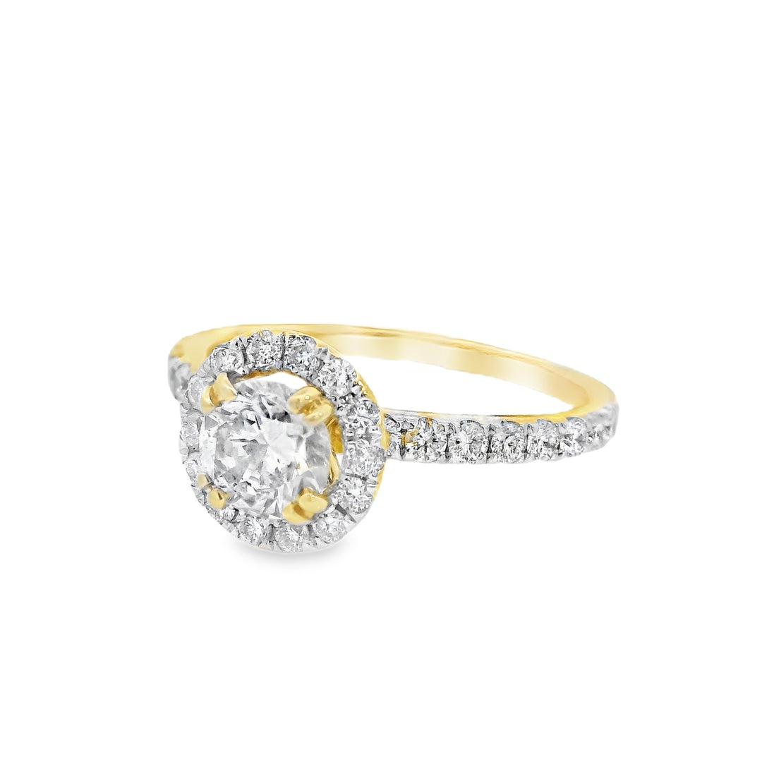 14K Yellow Round Diamond 0.53Ct Halo Engagement Ring