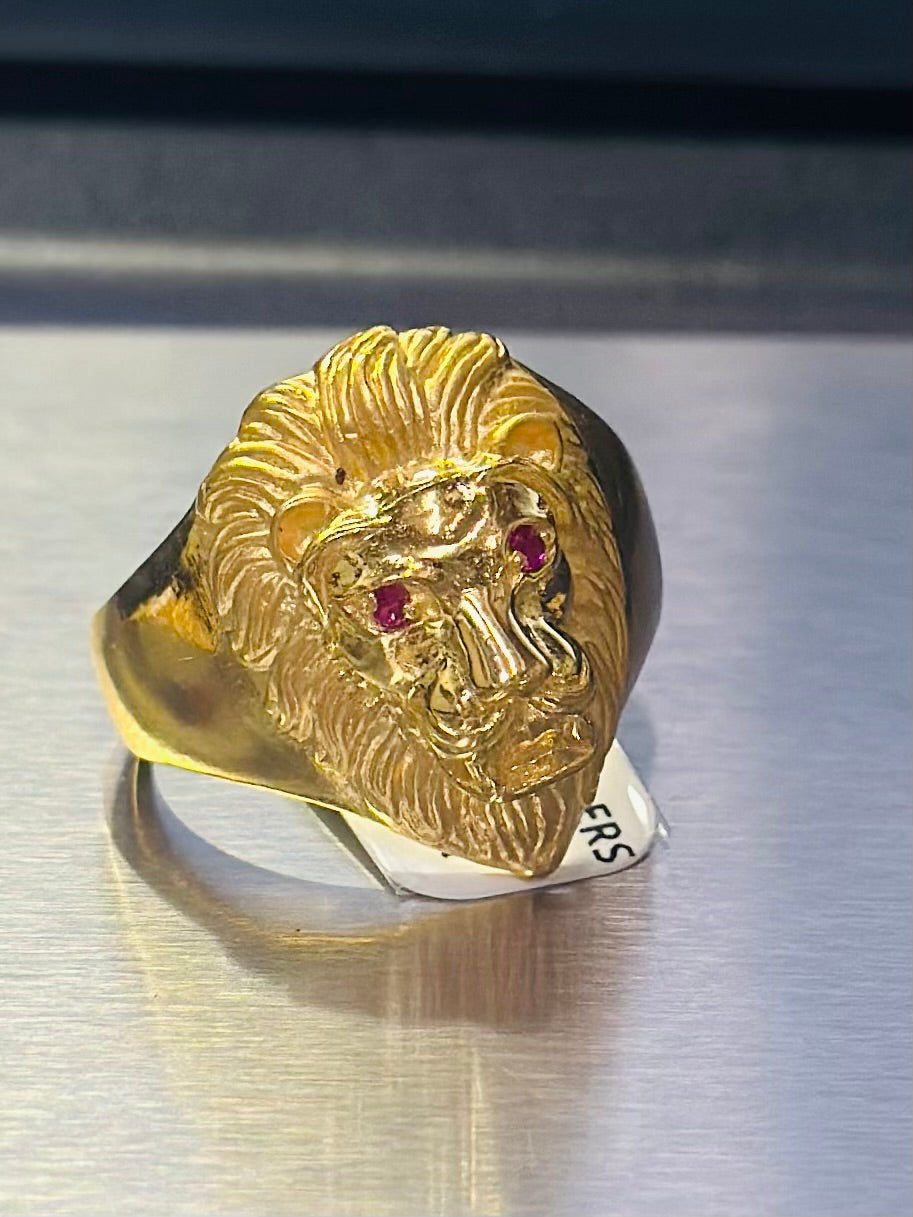22K Yellow Gold Majestic Lion Statement Ring, Size 9.5