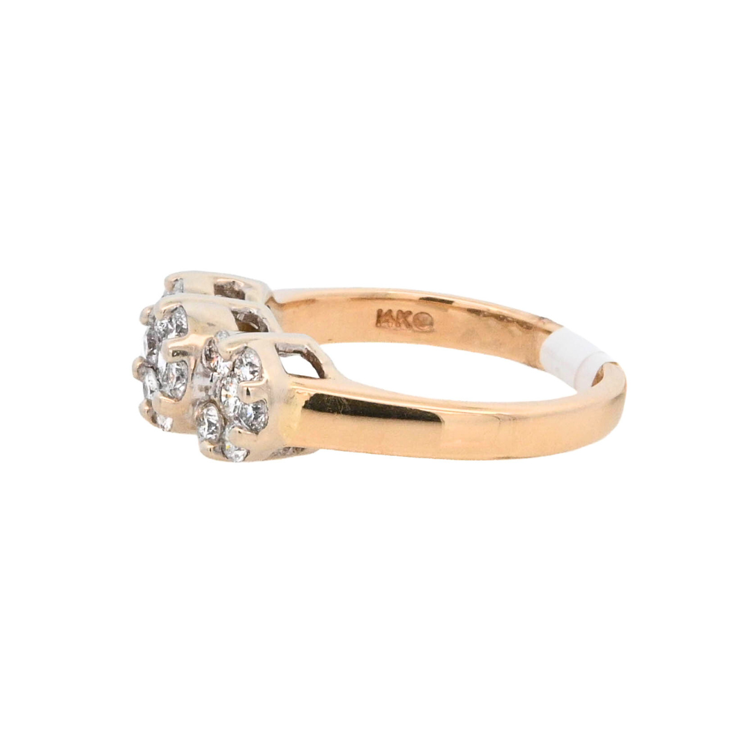 14K Yellow Round Diamond 1.00Ct Flower Engagement Ring