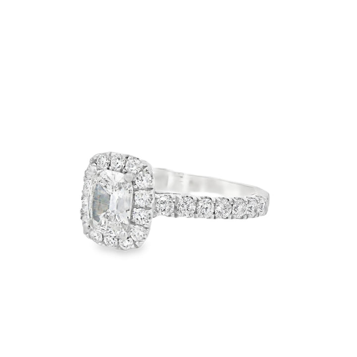 14K White Cushion Diamond 0.72Ct Halo Engagement Ring