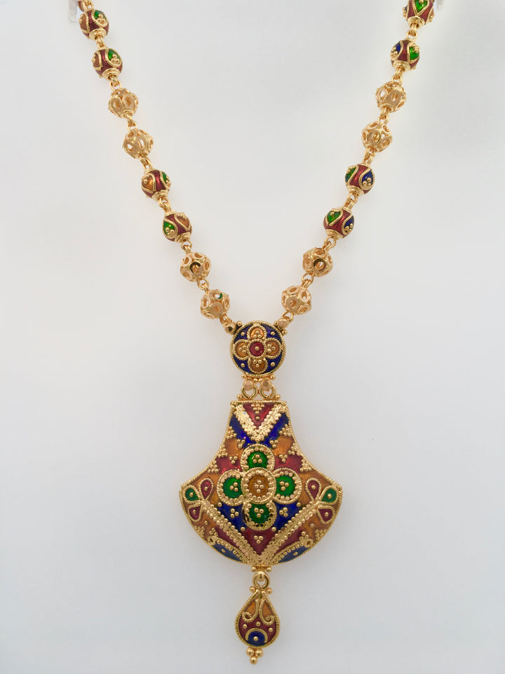 22K Yellow Gold Multi-Color Beaded Statement Necklace