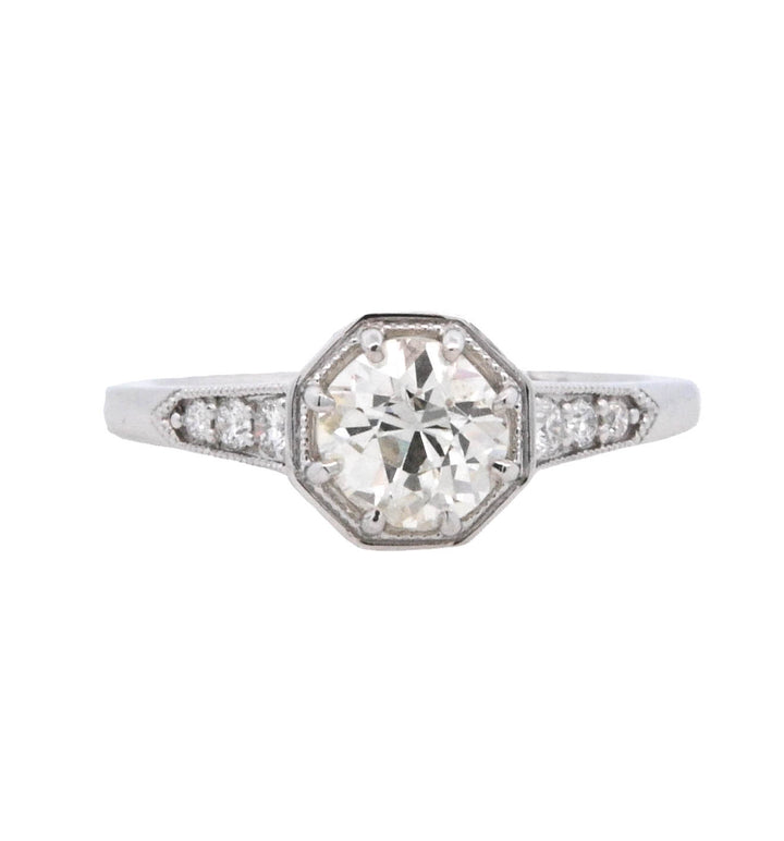 18K White Round Diamond 0.81Ct Geometric Engagement Ring