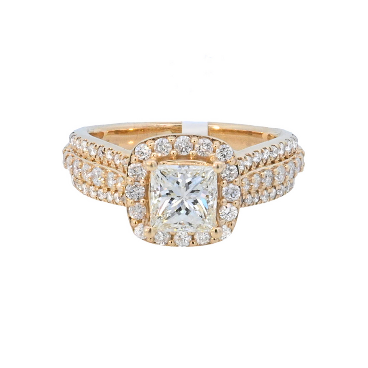 14K Yellow Gold 1CT Princess Diamond Halo Engagement Ring