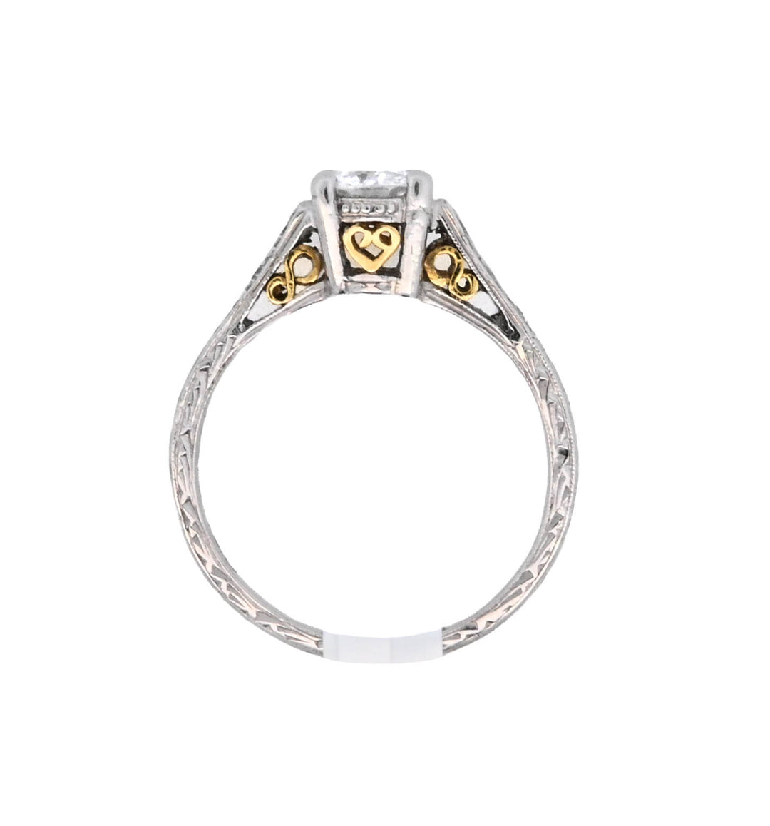 Platinum Two- Tone Round Diamond 0.75Ct Vintage Engagement Ring