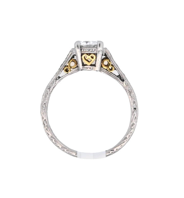 Platinum Two- Tone Round Diamond 0.75Ct Vintage Engagement Ring