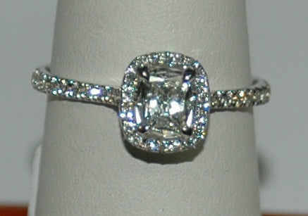 18K White Gold 0.42Ct Cushion Diamond Halo Engagement Ring