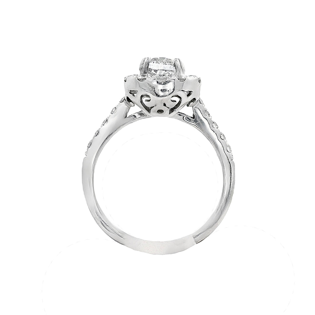 14K White Cushion Diamond 1.00Ct Halo Engagement Ring