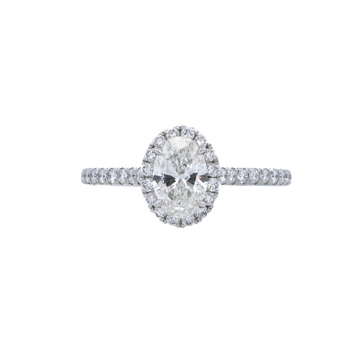 Platinum Oval Diamond 0.70Ct Halo Engagement Ring