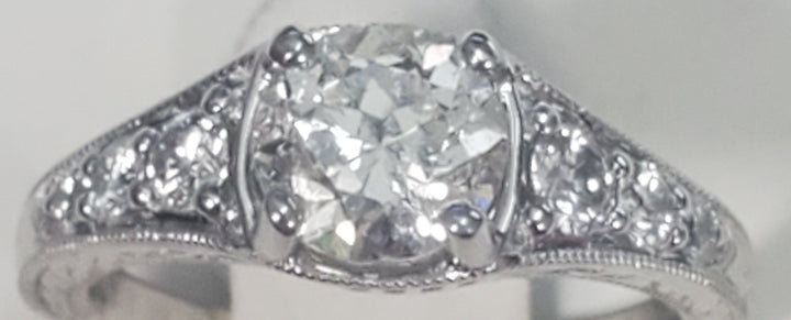 18K White Round Diamond 1.04Ct Vintage Engagement Ring