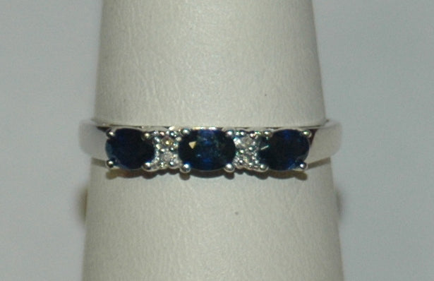 10K White Gold Oval Sapphire and Diamond Anniversary Women's Wedding Band