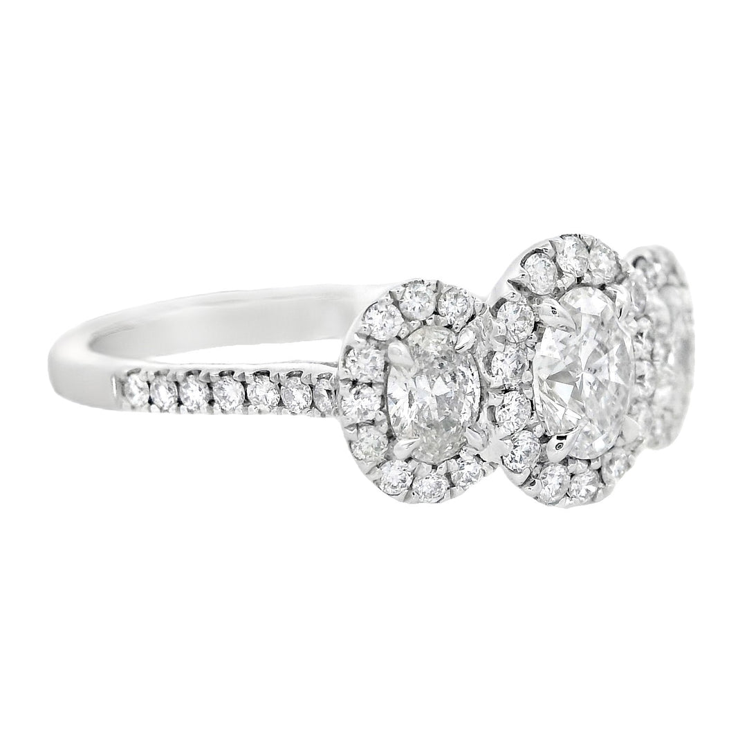 14K White Oval Diamond 0.76Ct 3 Stone Engagement Ring