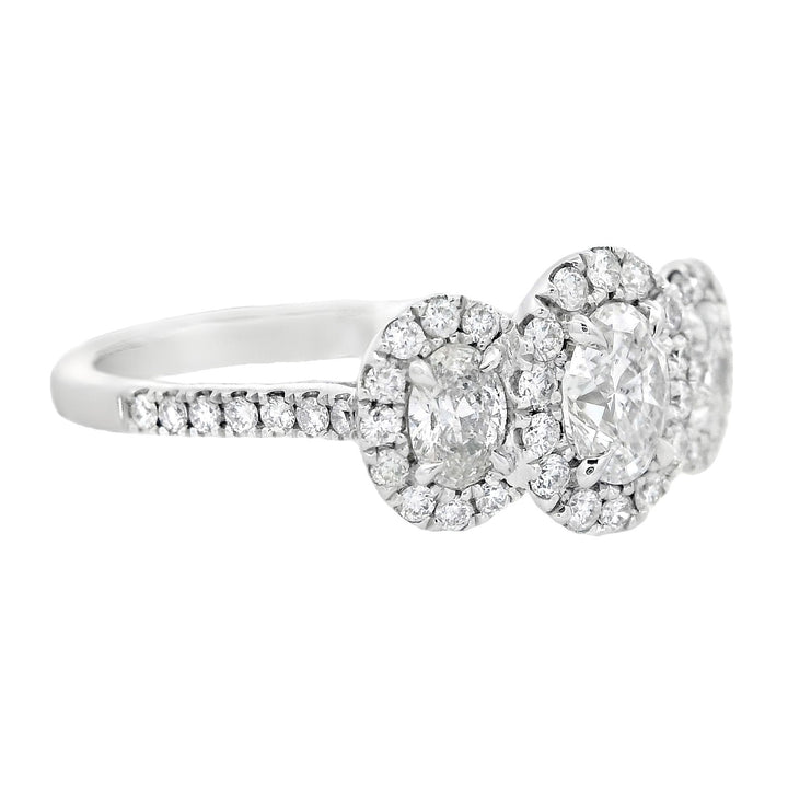 14K White Oval Diamond 0.76Ct 3 Stone Engagement Ring