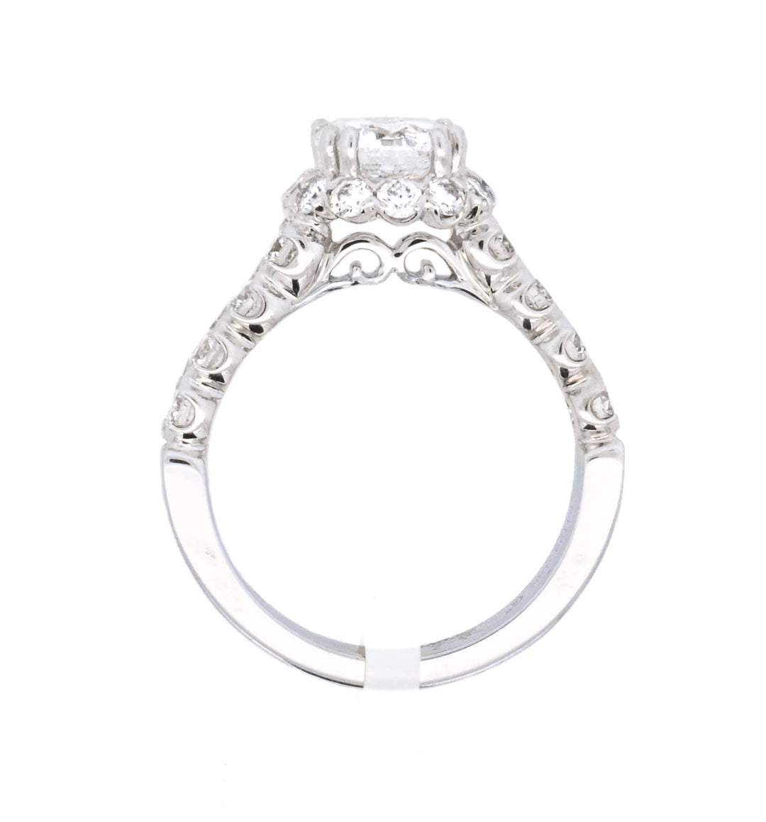 18K White Gold 1.07Ct Round Diamond Halo Engagement Ring