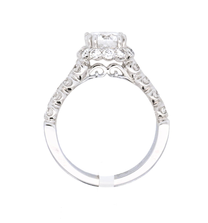 18K White Gold 1.07Ct Round Diamond Halo Engagement Ring