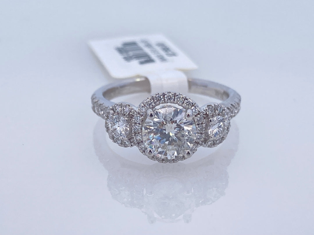 14K White Round Diamond 1.10Ct 3 Stone Engagement Ring