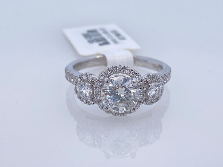 14K White Round Diamond 1.10Ct 3 Stone Engagement Ring