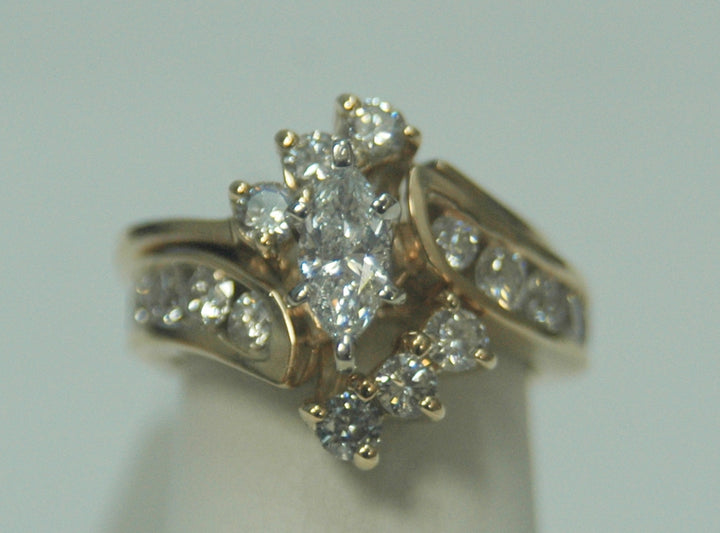 14K Yellow Gold Marquise Diamond Contemporary Bridal Set
