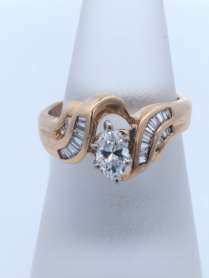 14K Yellow Gold Marquise Diamond Contemporary Engagement Ring