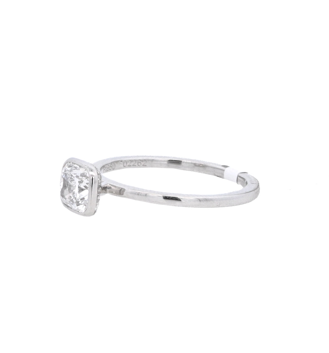 Platinum White Cushion Diamond Bezel Engagement Ring