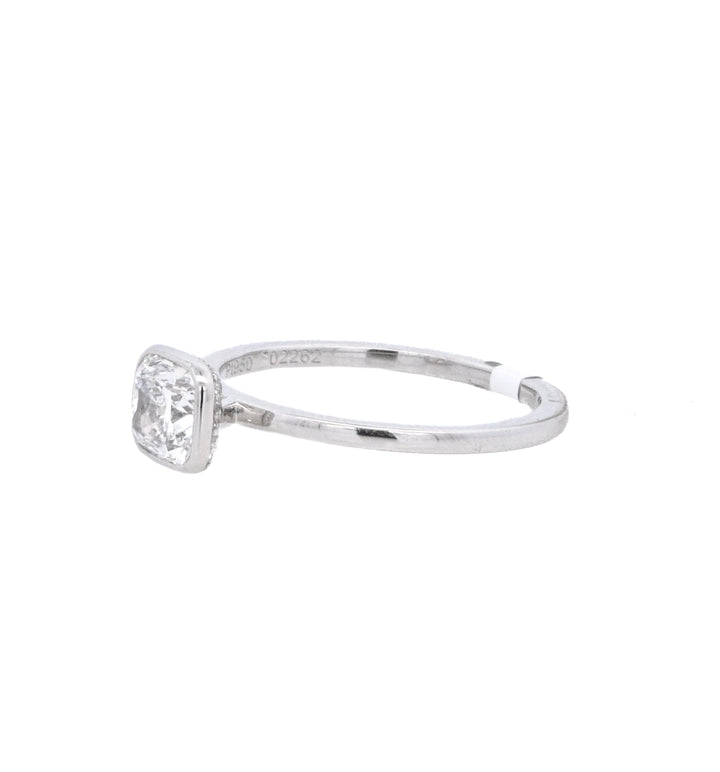 Platinum White Cushion Diamond Bezel Engagement Ring