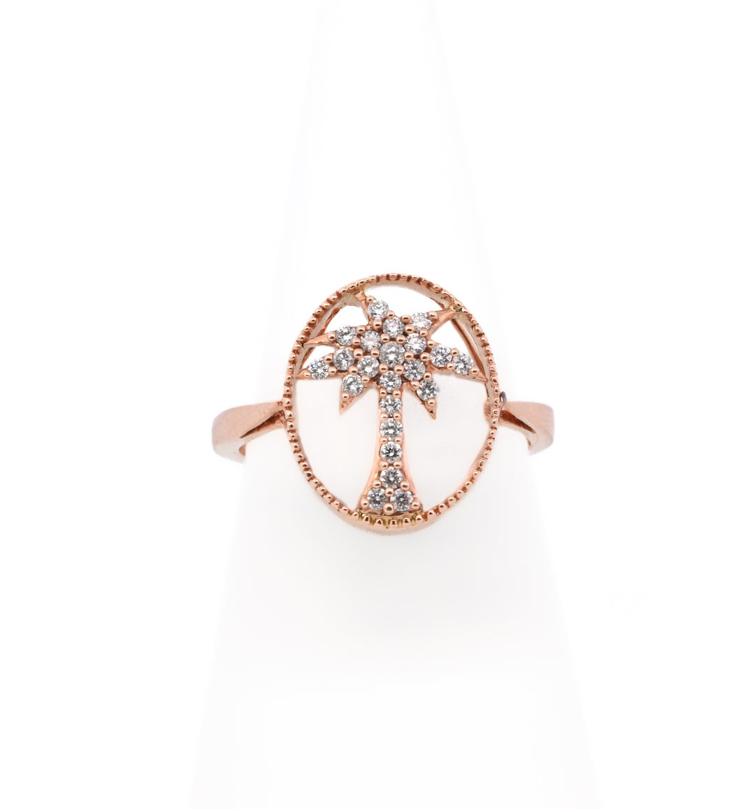 14K Rose Gold 0.20ct Diamond Palm Tree Fashion Ring