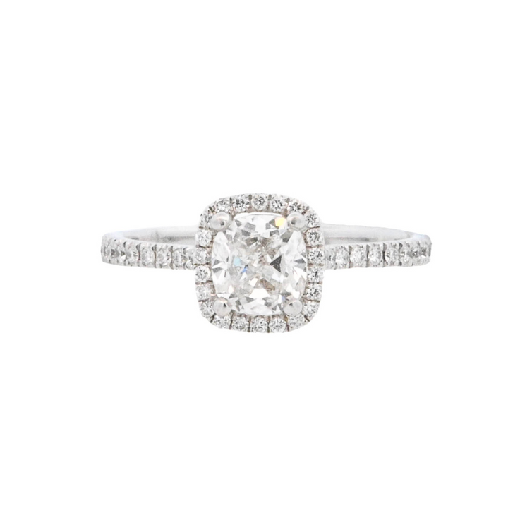 14K White Cushion Diamond 0.80Ct Halo Engagement Ring