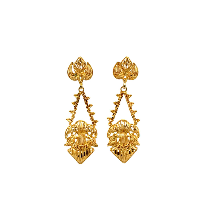 22K Yellow Gold Elegant Lightweight Dangle Earrings