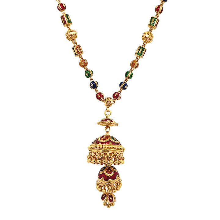 22K Yellow Gold Multi-Color Beaded Chandelier Necklace