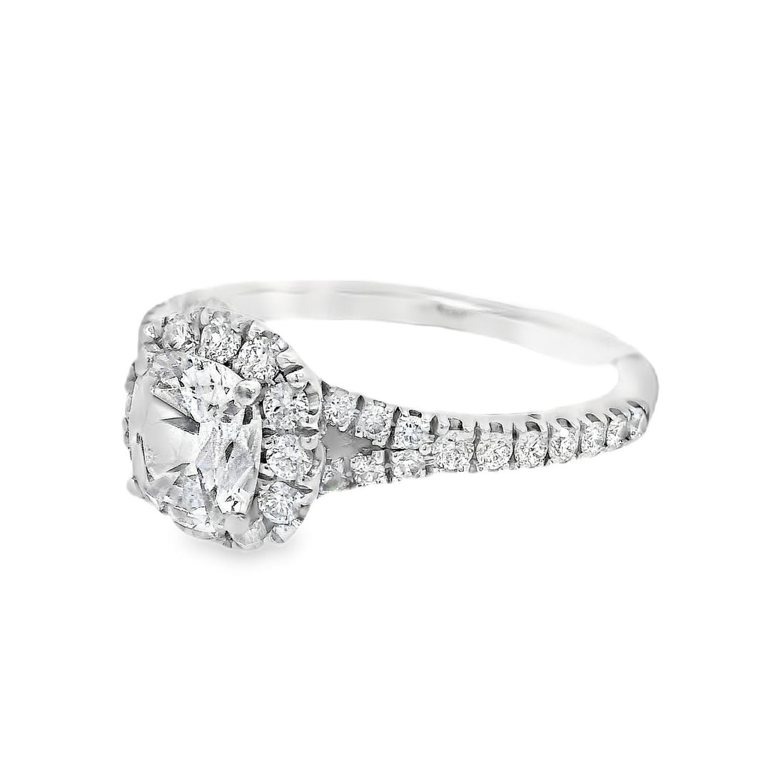 14K White Cushion Diamond 0.64Ct Halo Engagement Ring