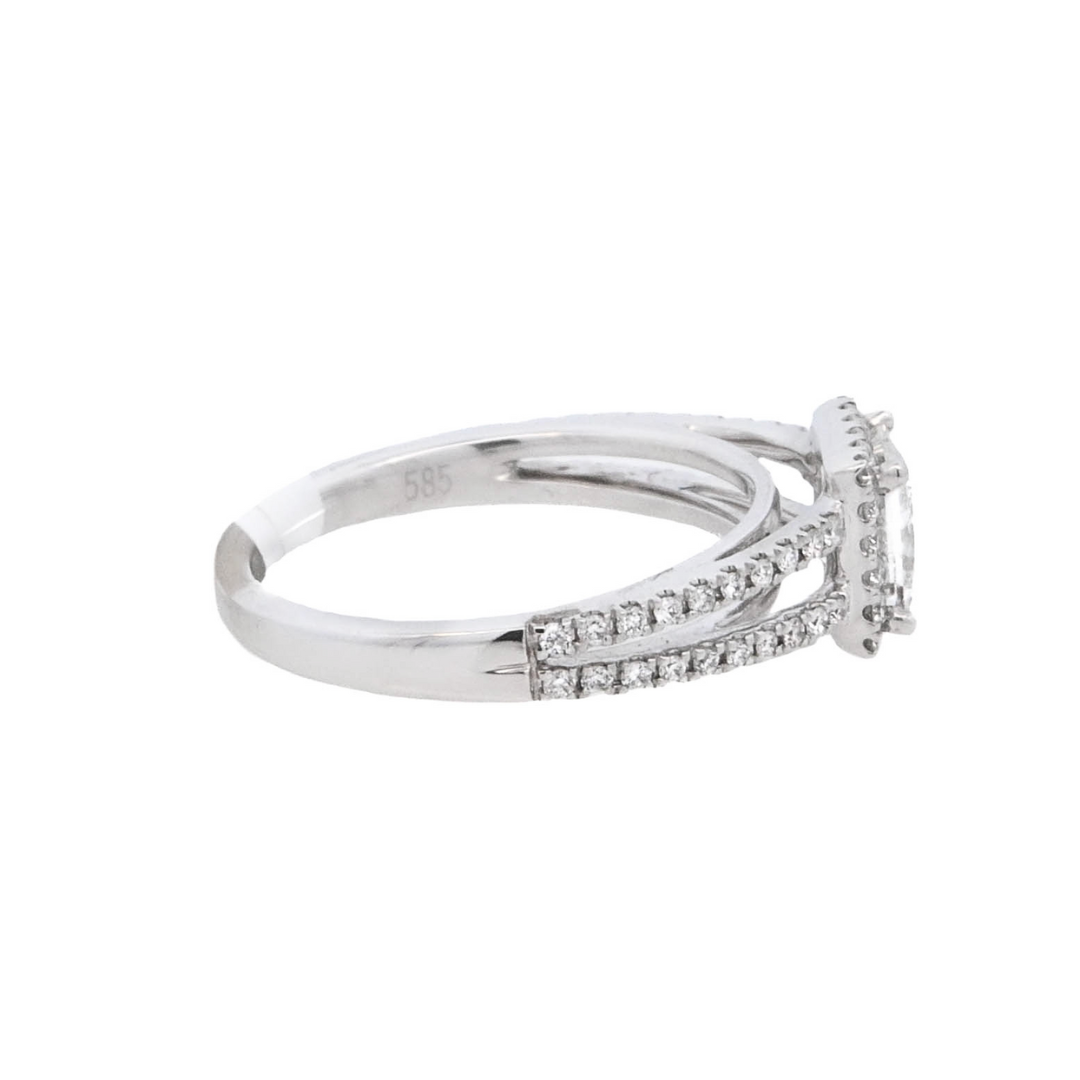 14K White Gold 0.70ct Princess Diamond Halo Ring