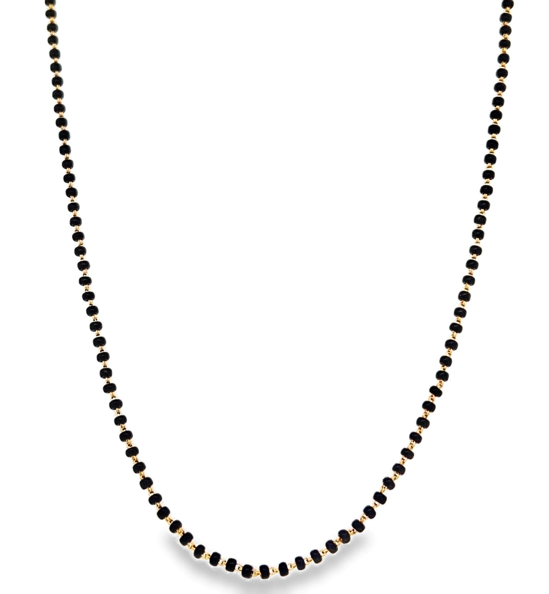 22K Yellow Gold Black Bead Necklace with Lobster Clasp