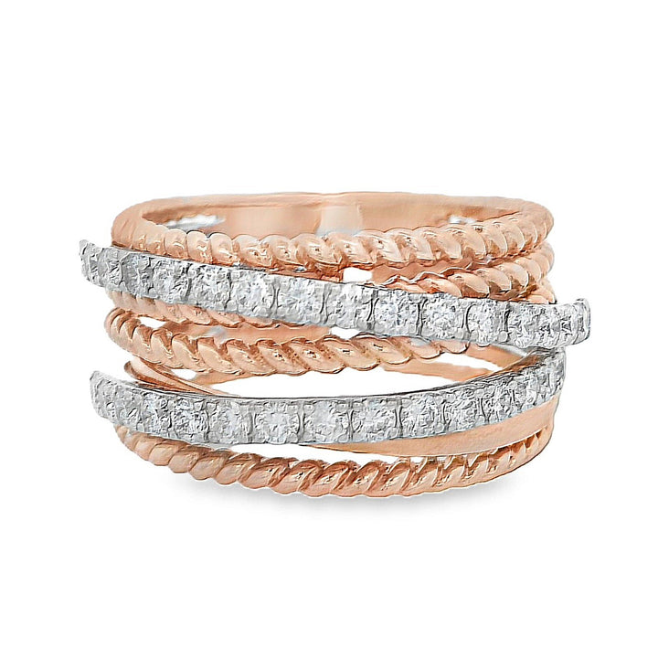 14K Rose Gold 0.78CT Round Diamond Multi-Strand Ring