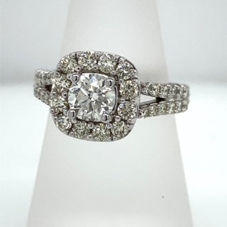 14K White Round Diamond 0.90Ct Halo Engagement Ring