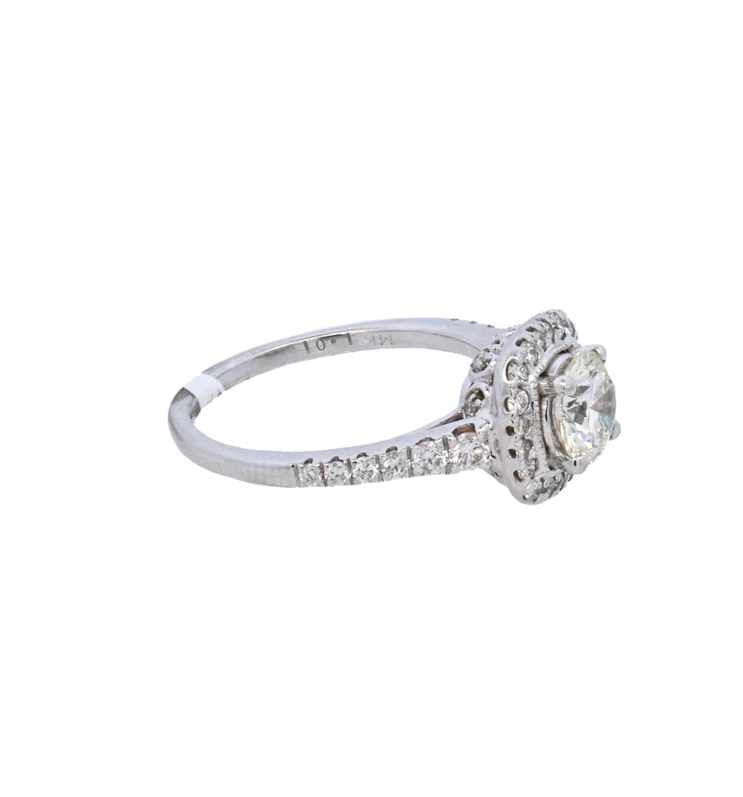 14K White Gold 1.00CT Round Diamond Halo Engagement Ring