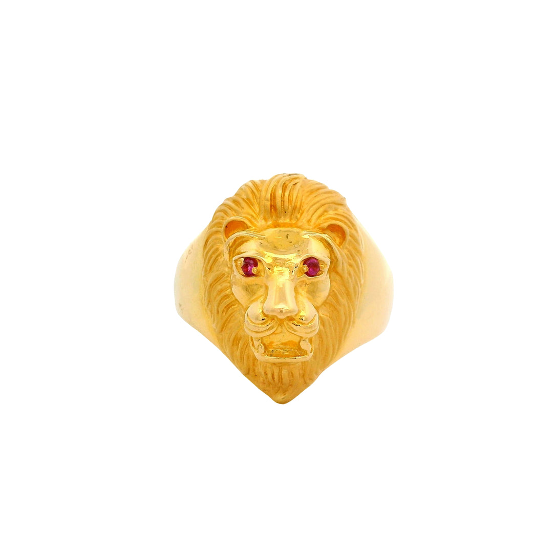 22K Yellow Gold Majestic Lion Statement Ring, Size 9.5