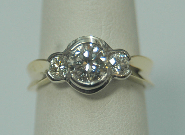 14K Two- Tone Round Diamond 0.80Ct 3 Stone Engagement Ring