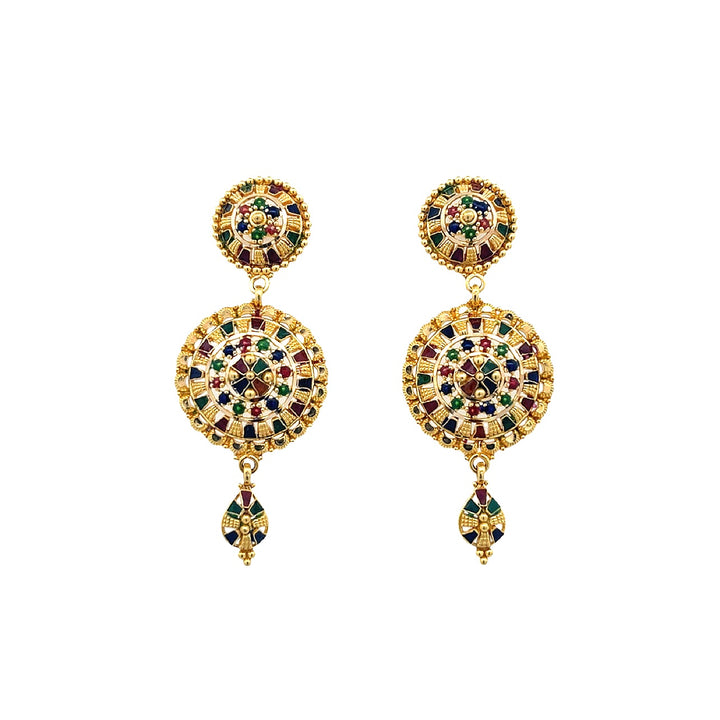 22K Yellow Gold Traditional Meenakari Dangle Earrings