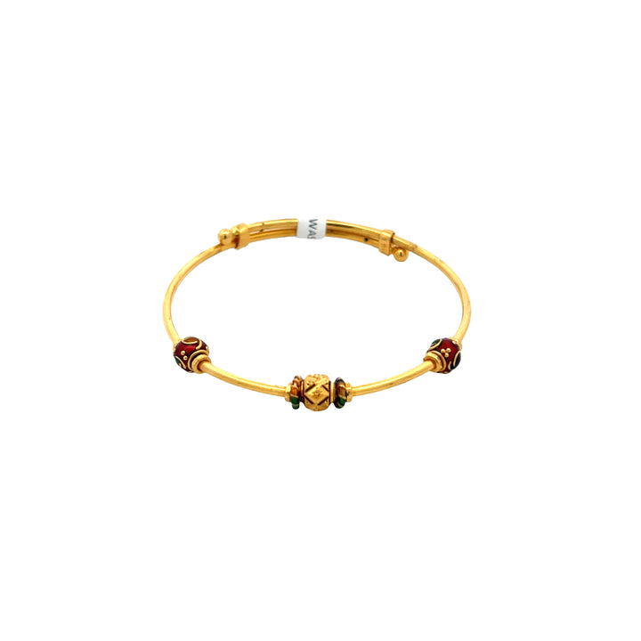 22K Yellow Gold Baby Bangle with 3 Colorful Accent Balls