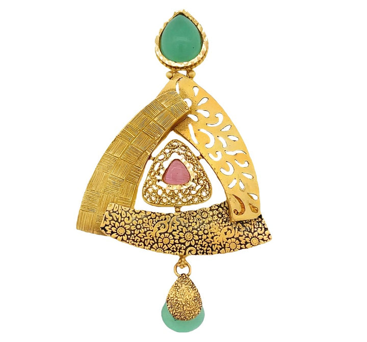 22K Yellow Gold Multi-Gem Pendant Artisan Crafted Jewelry