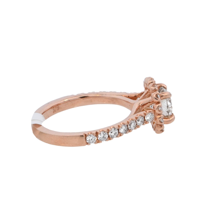 14K Rose Gold 1.03CT Round Diamond Halo Engagement Ring