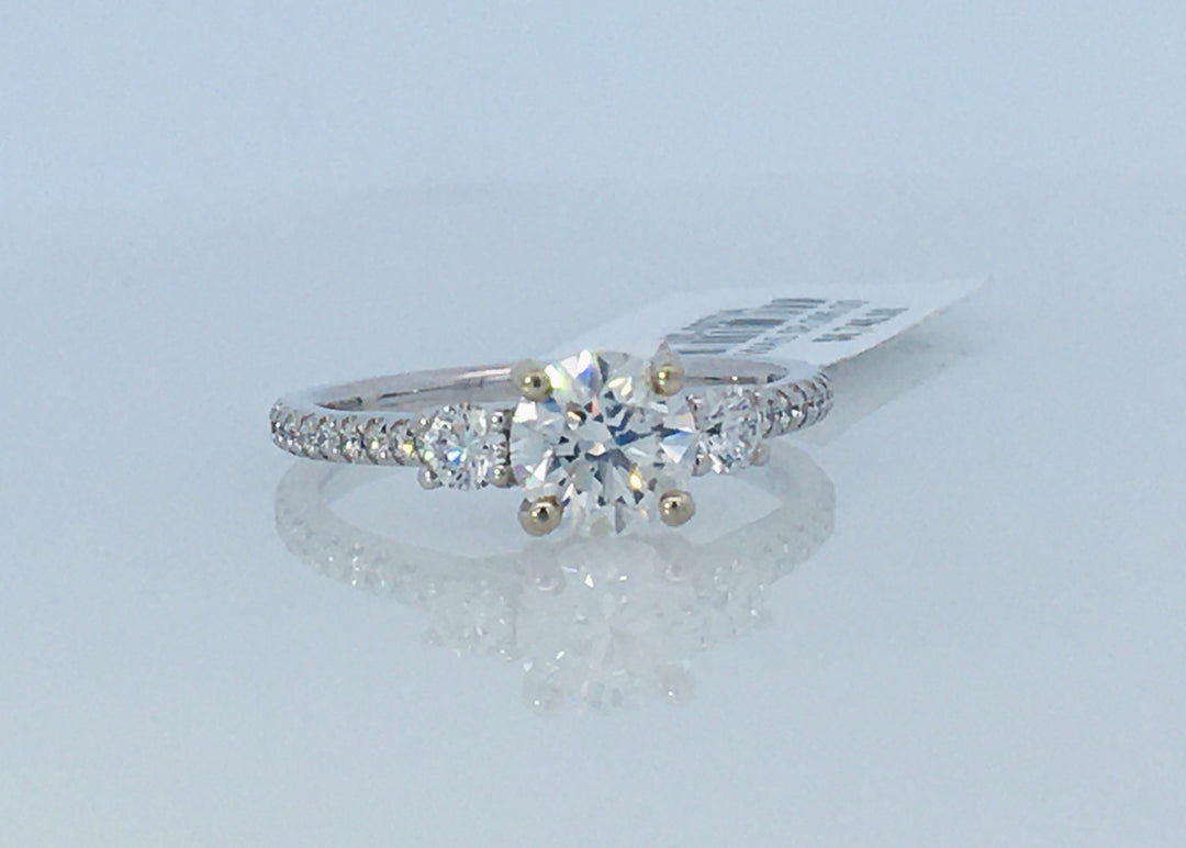 14K White Round Diamond 1.01Ct 3 Stone Engagement Ring