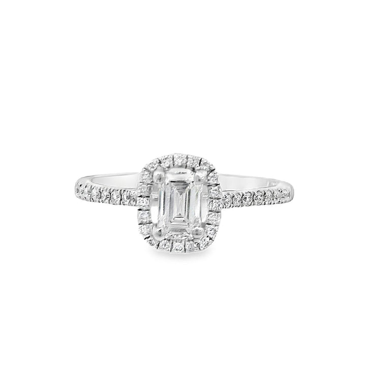 18K White Emerald Cut Diamond 0.58Ct Halo Engagement Ring