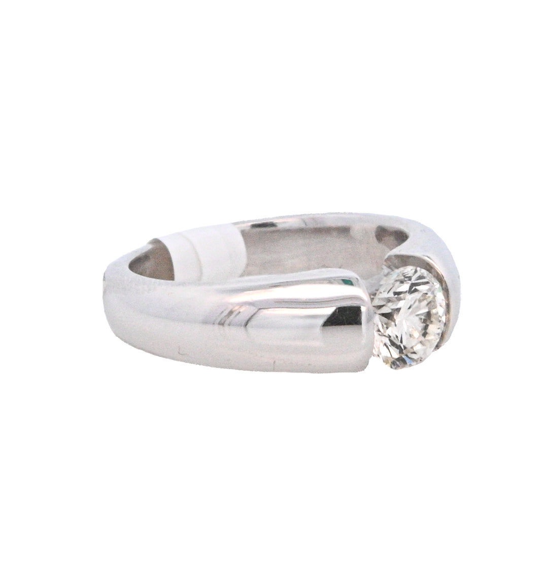 14K White Gold 1.01Ct Round Diamond Tension Engagement Ring