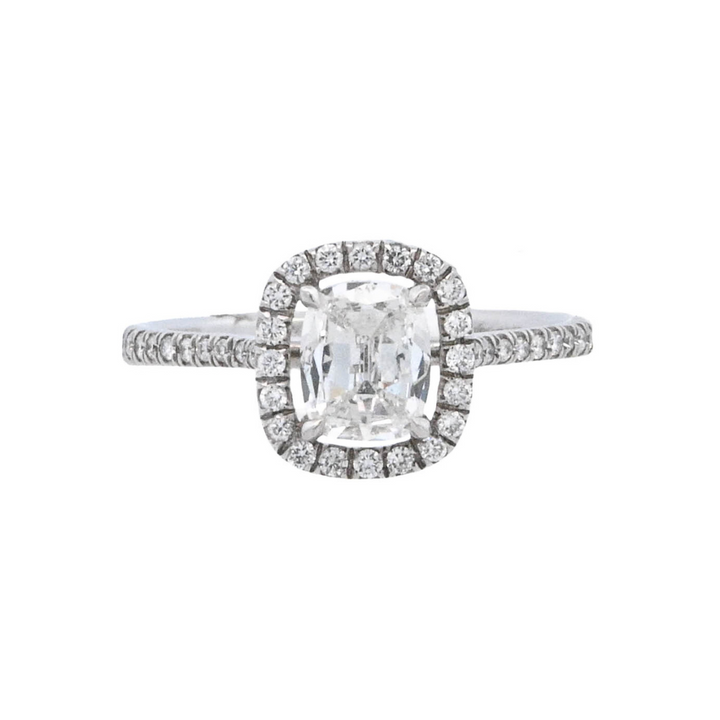 14K White Cushion Diamond 0.91Ct Halo Engagement Ring