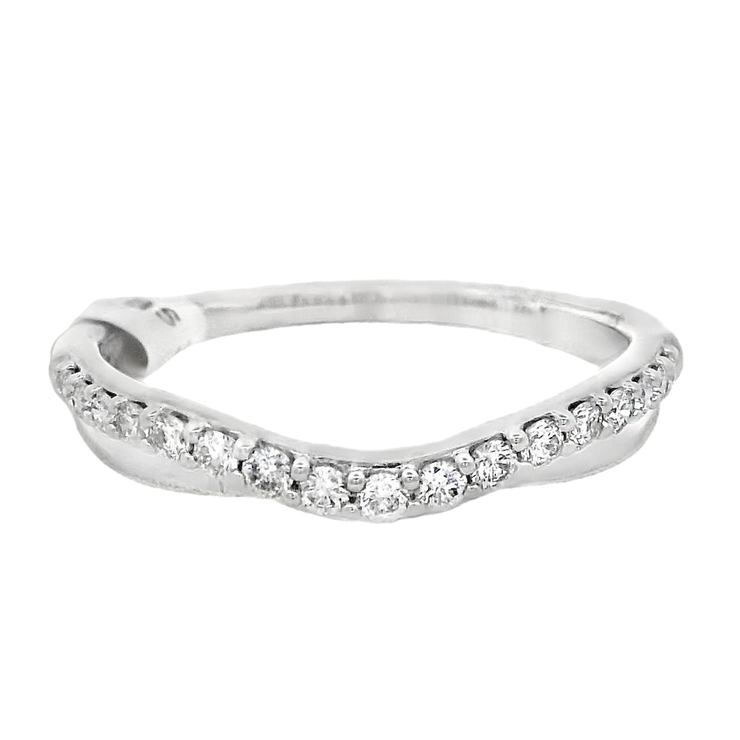 14K White Gold Curved Diamond Wedding Band, Size 7