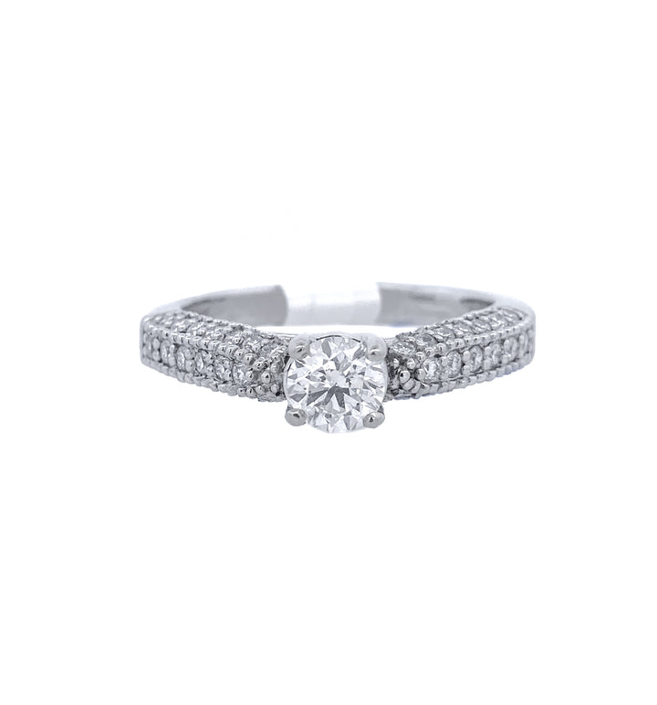 14K White Round Diamond 0.42Ct Vintage Engagement Ring